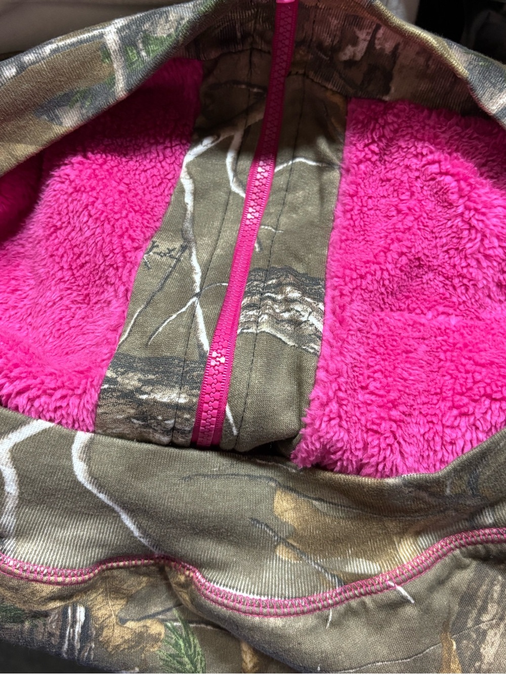Camo Zip-Up Hoodie with Pink Trim - Women's Sweatshirt - Picture 7 of 11